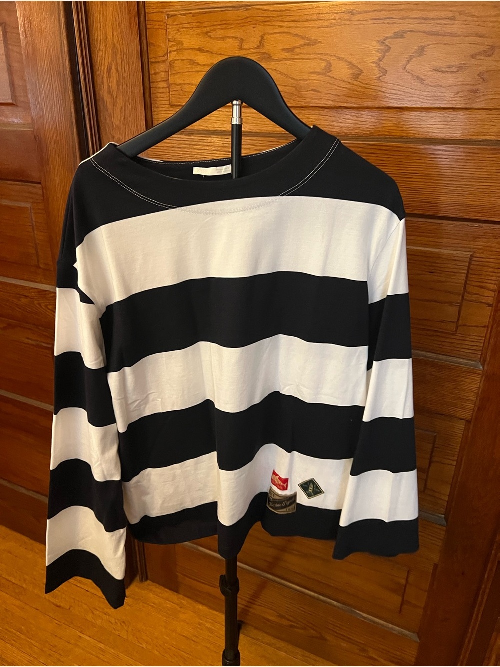 Zara Black and White Wide-Striped Long Sleeve Top